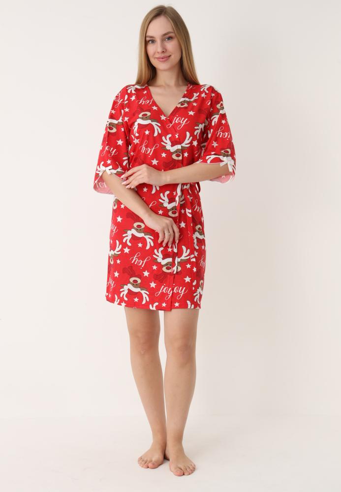 Halat dama Craciun,maneci 3/4,imprimeu reni ,culoare rosu ,En-gros